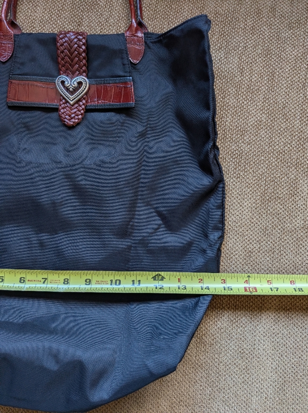 Brighton Large Black Nylon Tote with Woven Leather Heart Detail - Picture 7 of 9